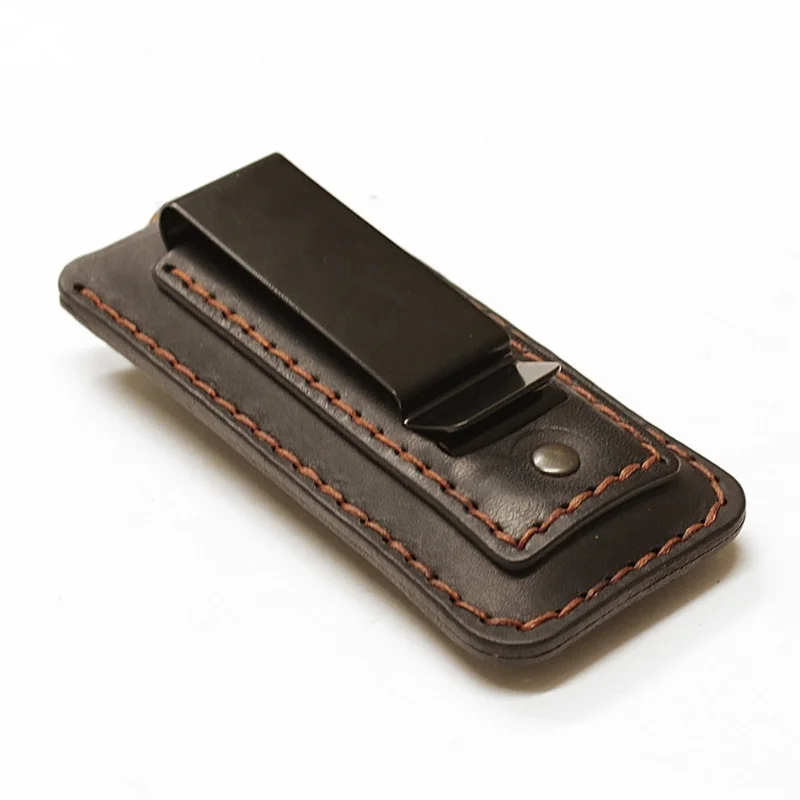 Belt organizer for knife, and knife slip made of cowhide leather.
