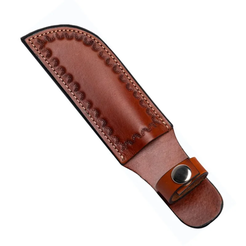 Vertical carrying leather knife sheath with dangler and belt loop.