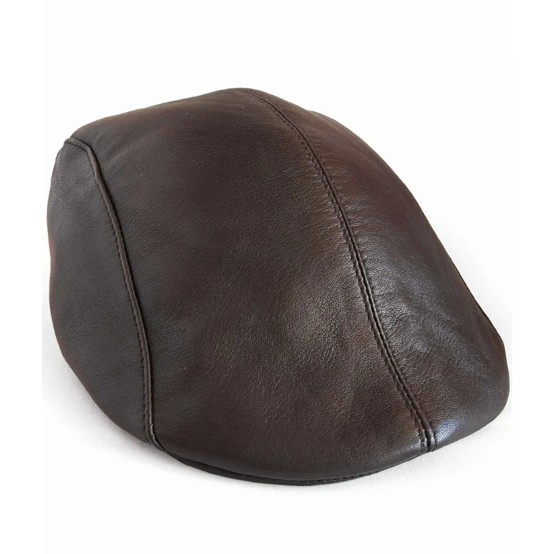 Classic 100% Sheep Leather Newsboy flat cap (black).