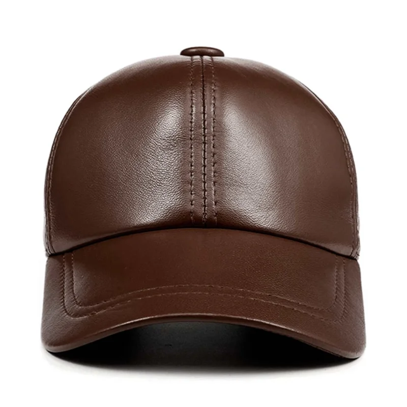 Genuine Sheep Leather Adjustable Baseball Cap (brown).