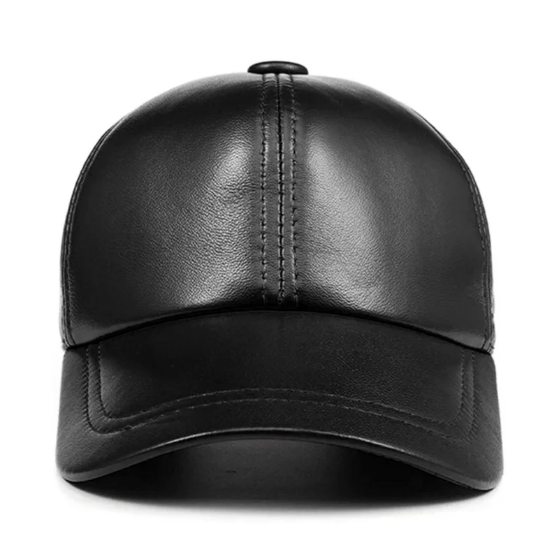 Genuine Sheep Leather Adjustable Baseball Cap (black).
