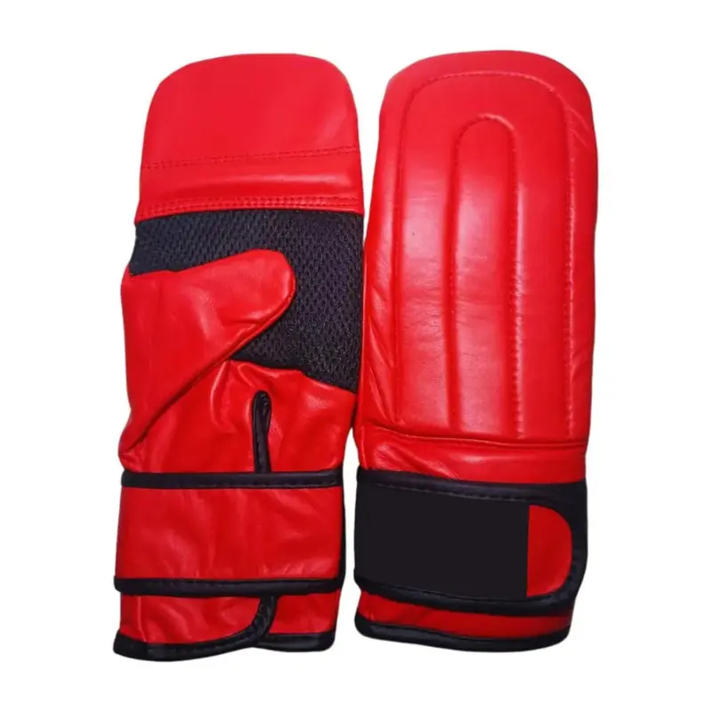 Leather boxing bag gloves with padded knuckles and adjustable wrist closure
