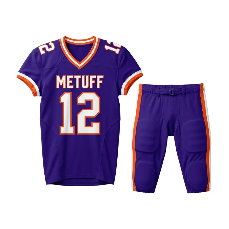 Custom sublimated American football jersey with team logo and player number