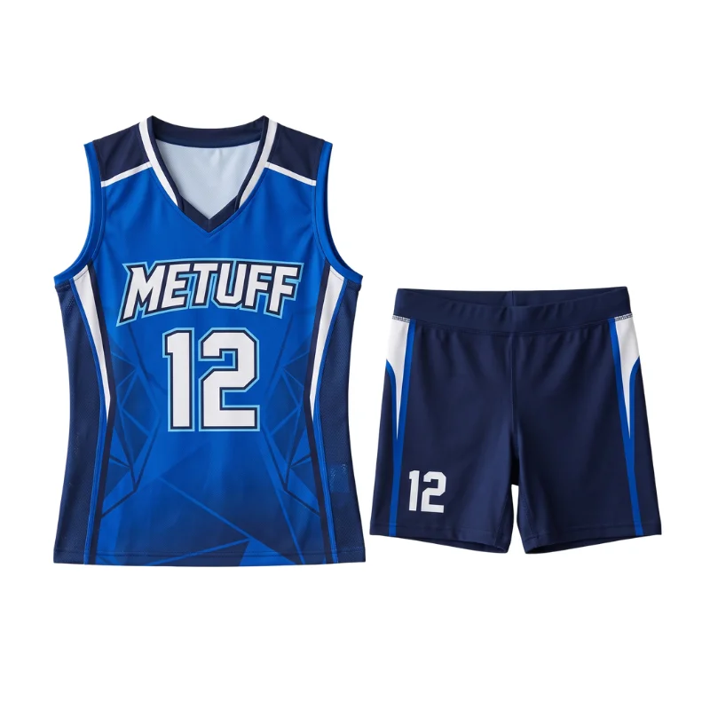 Custom volleyball uniform with personalized team jersey and matching shorts