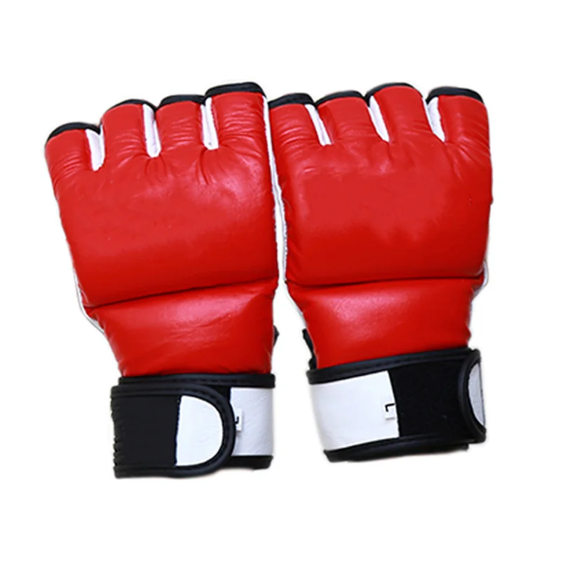 Premium leather MMA fight gloves with open fingers and padded knuckles