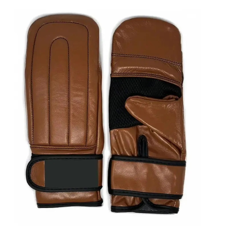 Leather training bag mitts with padded knuckles for boxing workouts