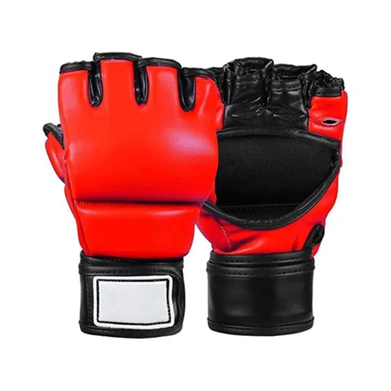 Premium genuine leather MMA gloves with open-finger design and padded knuckles