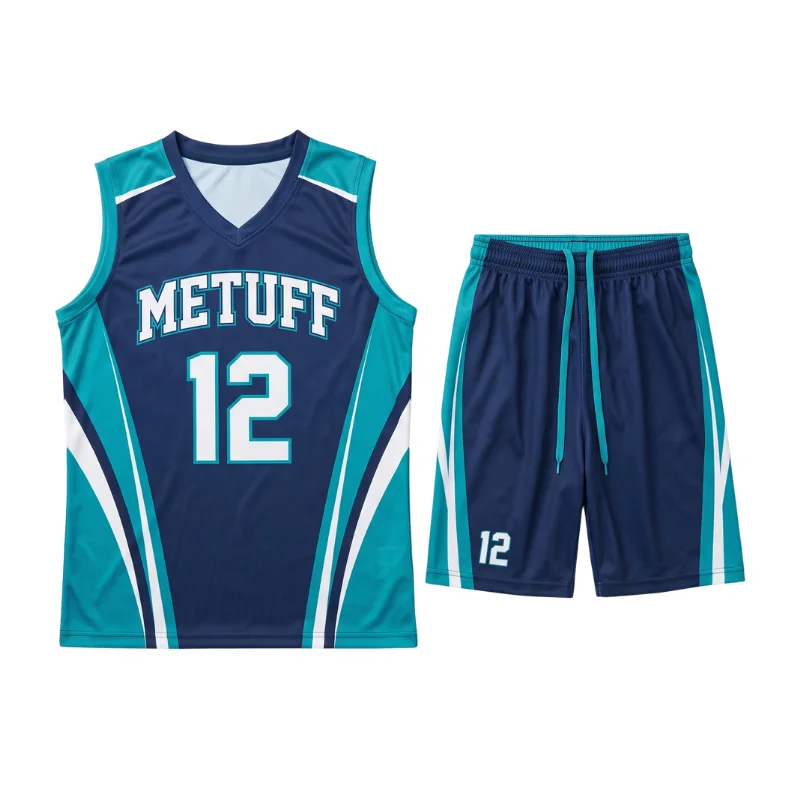 Women's custom volleyball uniform with sublimated jersey and spandex shorts
