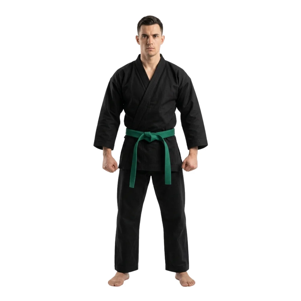 Premium white kata karate uniform with structured jacket and heavyweight trousers
